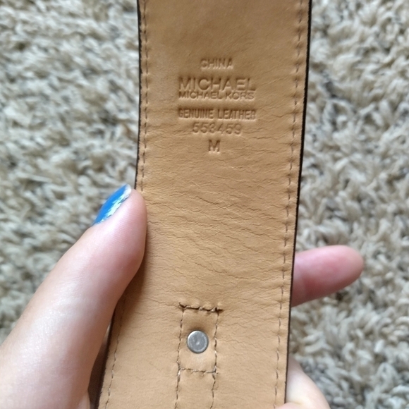 Michael Kors Brown Leather Statement Belt Silver Bolt Snap Buckle Clip Med 36” main image 4